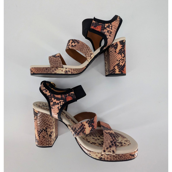 See by Chloé Snakeskin Effect Block Heel Platform Leather Sandal 39 Luxury Glam - Picture 13 of 13